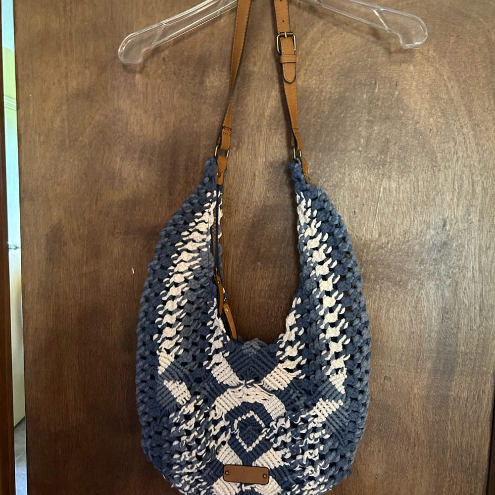 Lucky Brand Blue and White Crochet Shoulder Bag
